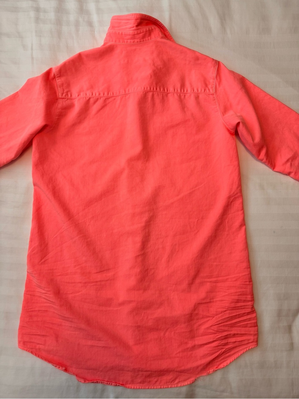 Mary Distressed Denim Shirtdress Neon Coral Frank & Eileen S - Picture 7 of 15